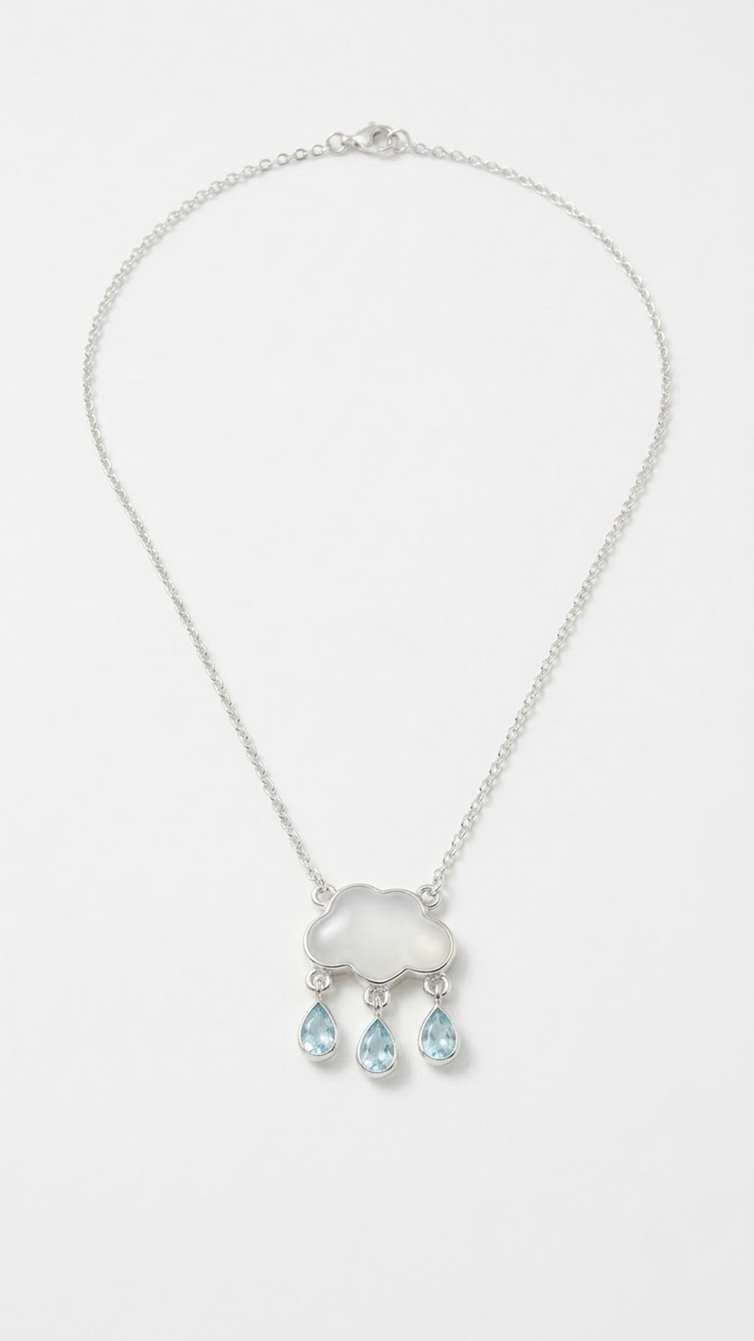 Megh Cloud Necklace with mother of pearl cloud and blue topaz drops